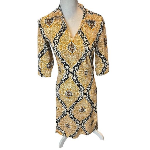 J. McLaughlin Gold / Black Paisley Print Catalina Cloth Dress Size XSmall - Picture 1 of 5